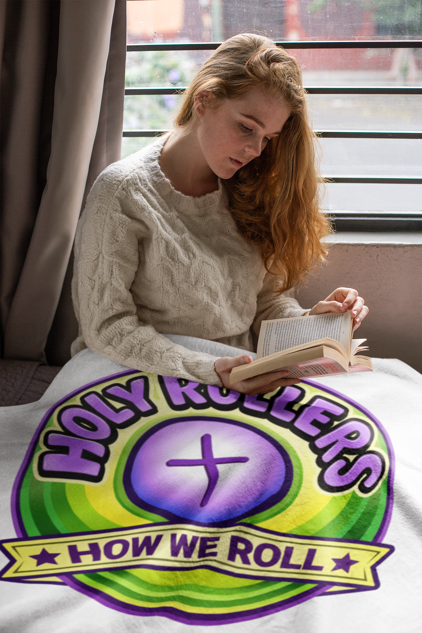 Holy Rollers Christian apparel: Velveteen Plush Stadium Blanket — Holy Rollers: "How We Roll” Cozy Christian Throw