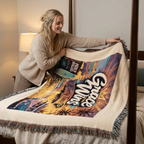 Woven Blanket - Grace Wins Vintage Coastal Throw (Retro Palm Sunset Design)
