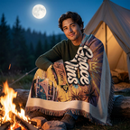 Woven Blanket - Grace Wins Vintage Coastal Throw (Retro Palm Sunset Design)
