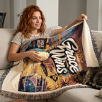 Woven Blanket - Grace Wins Vintage Coastal Throw (Retro Palm Sunset Design)