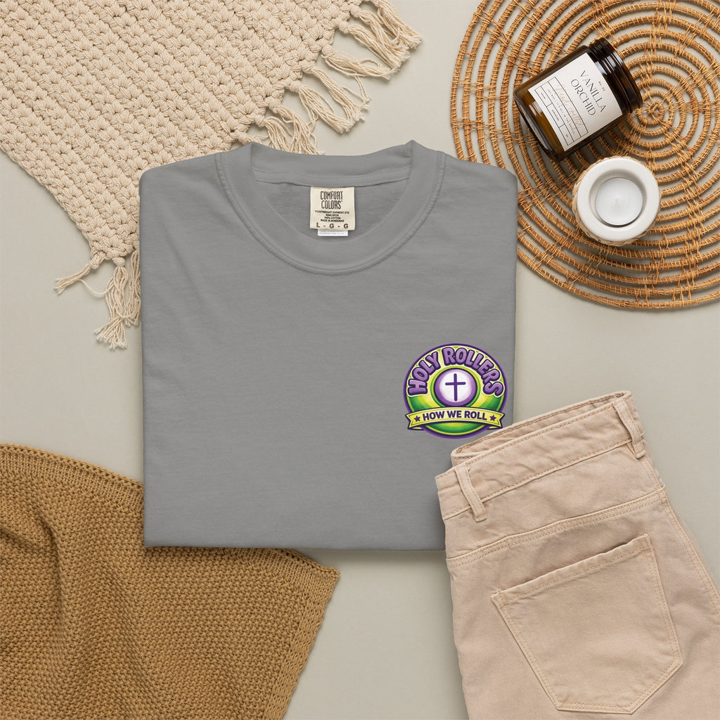 Holy Rollers Christian apparel thumbnail: Holy Rollers Saved by Grace faith tee | Colorful Uplifting Gospel T-shirt