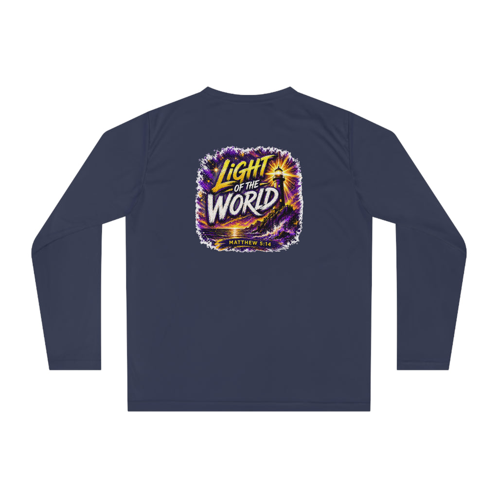 Holy Rollers Christian apparel thumbnail: Holy Rollers Performance Long Sleeve — "Light of the World" Christian Shirt