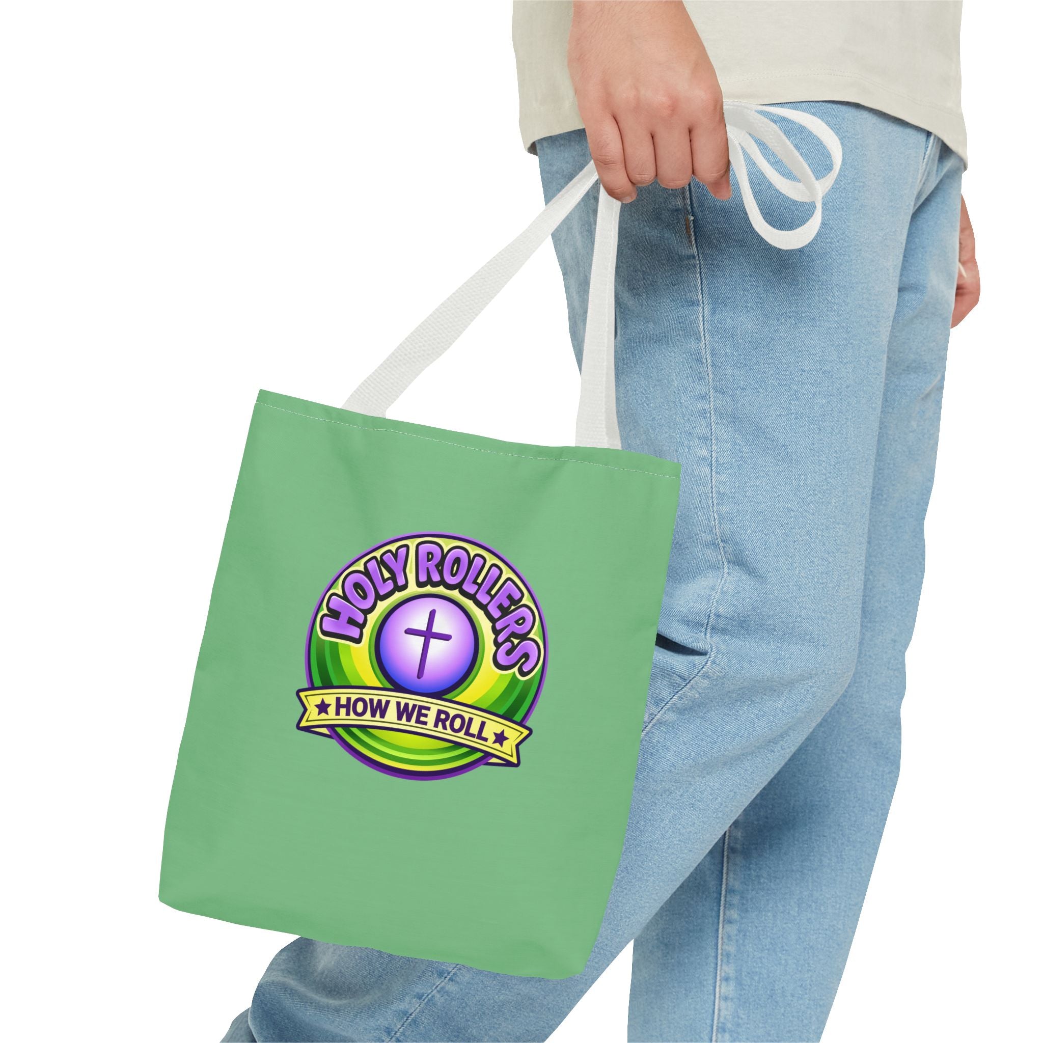 Holy Rollers Christian apparel: Christian Tote Bag — "Rolling in His Promises" / Holy Rollers Design