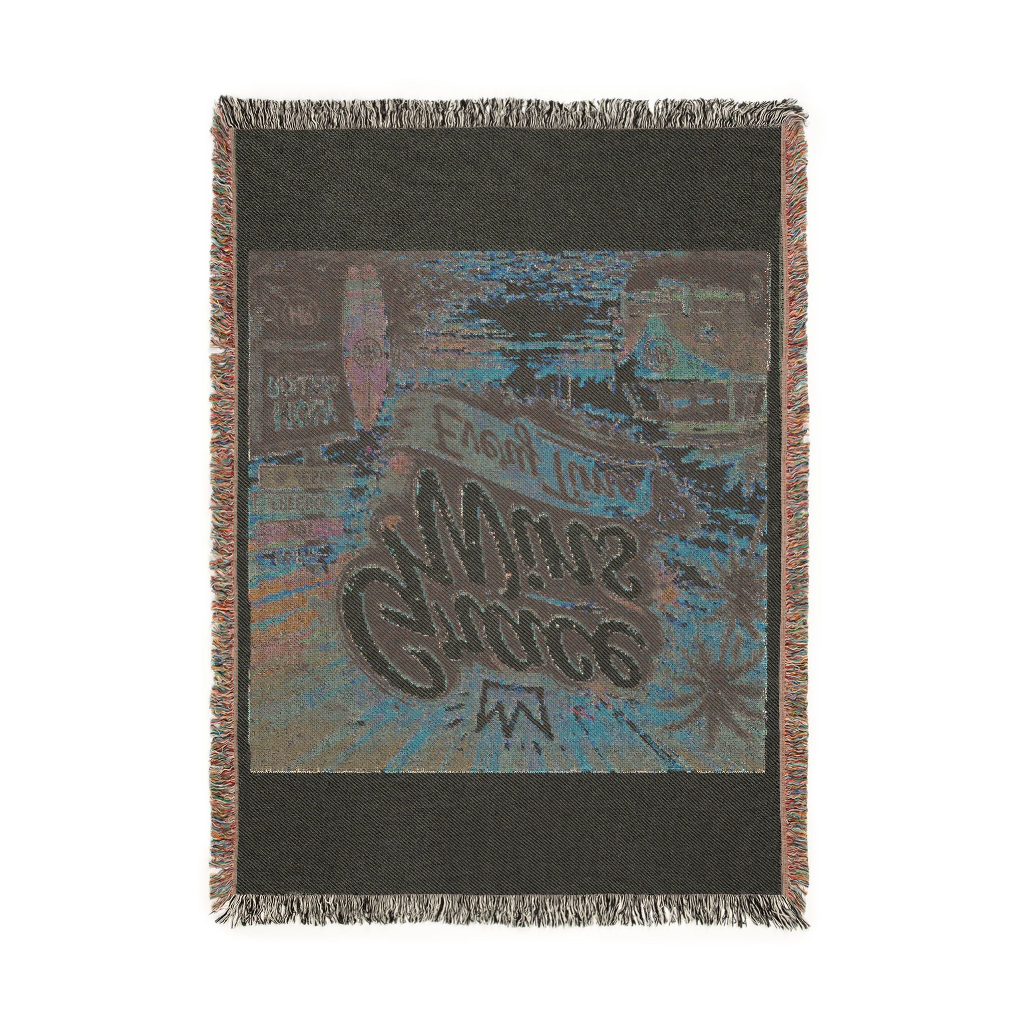 Holy Rollers Christian apparel: Woven Blanket - Grace Wins Vintage Coastal Throw (Retro Palm Sunset Design)