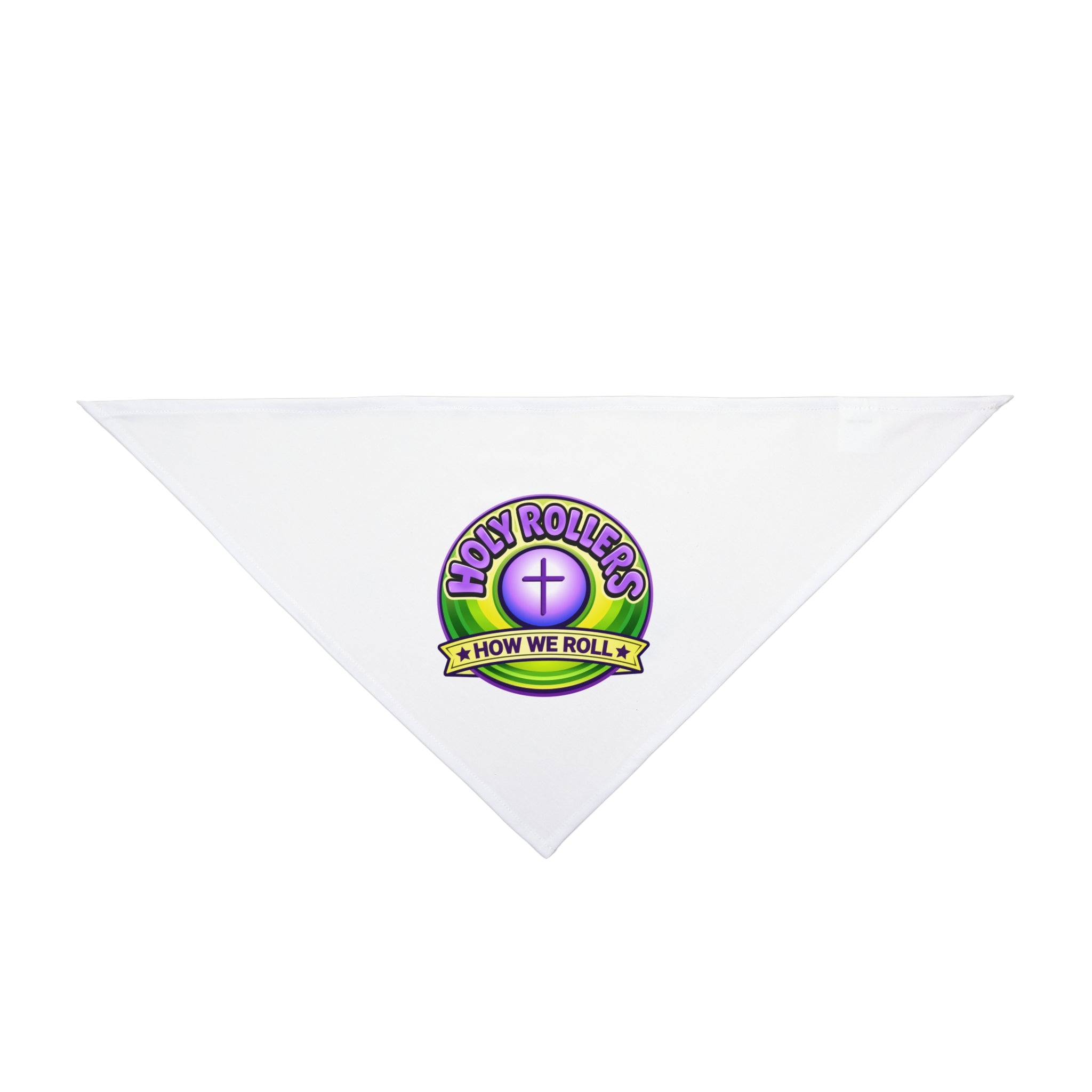 Holy Rollers Christian apparel: Pet Bandana — "Holy Rollers: How We Roll" Purple & Green Logo Dog Bandana