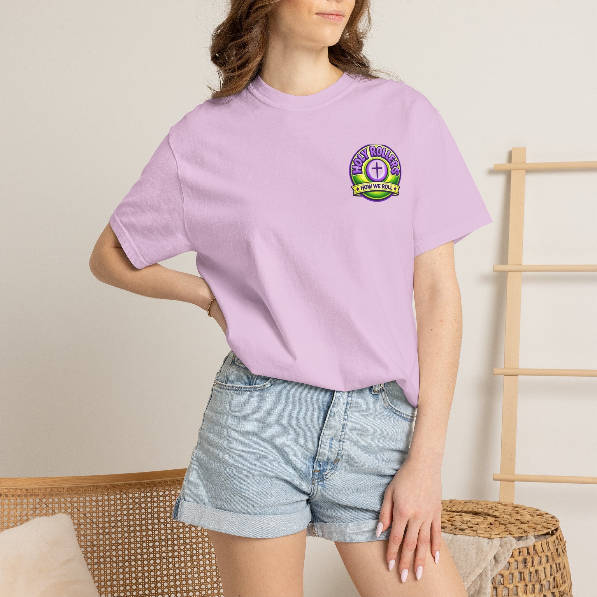 Holy Rollers Christian apparel: Holy Rollers How We Roll faith tee | Colorful Uplifting Gospel HR T-shirt