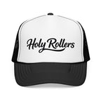 Holy Rollers Foam Trucker Hat | Script Logo, Black & White Mesh