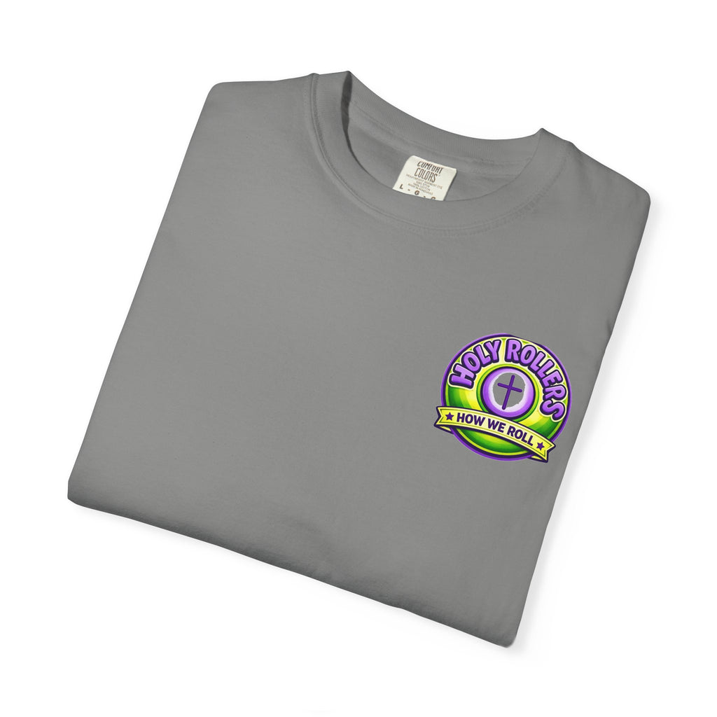 Holy Rollers Christian apparel thumbnail: Holy Rollers How We Roll faith tee | Colorful Uplifting Gospel HR T-shirt