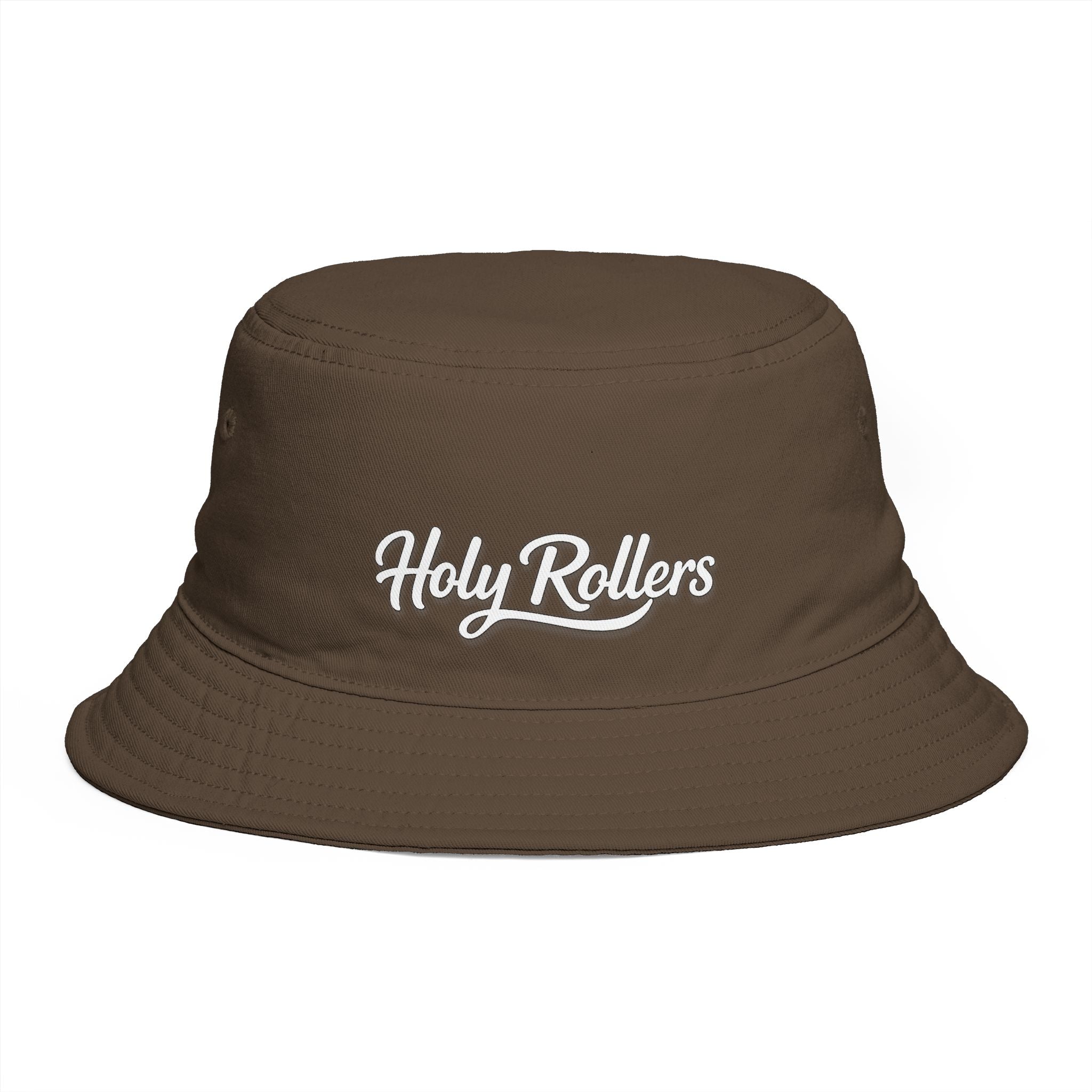 Holy Rollers Christian apparel: Holy Rollers Embroidered Bucket Hat — Brown Casual Faith-Inspired Sun Hat