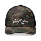 Camouflage Trucker Hat — Embroidered "Holy Rollers" Mesh Cap