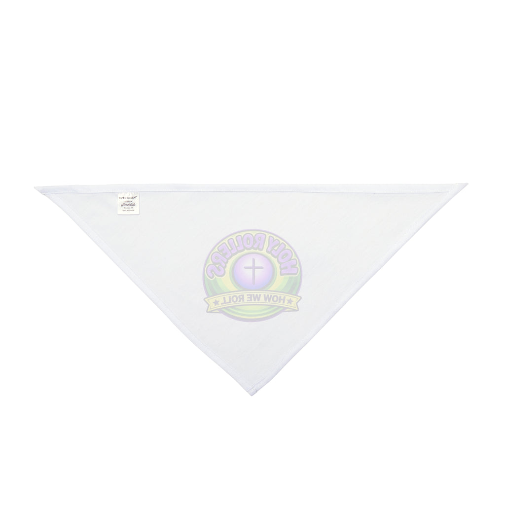 Holy Rollers Christian apparel thumbnail: Pet Bandana — "Holy Rollers: How We Roll" Purple & Green Logo Dog Bandana