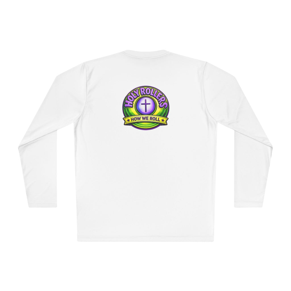 Holy Rollers Christian apparel thumbnail: Holy Rollers graphic long sleeve tee | How We Roll faith design