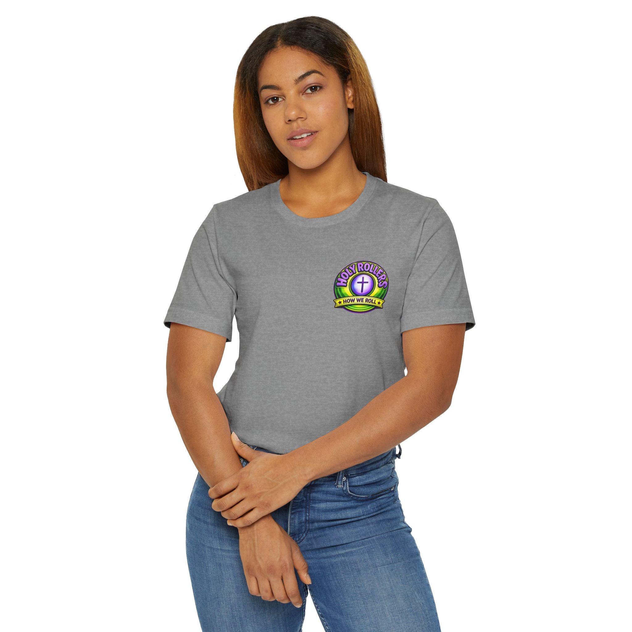 Holy Rollers Christian apparel: Walk by Faith Holy Rollers T-Shirt | Uplifted Confident Joyful Faith Tee