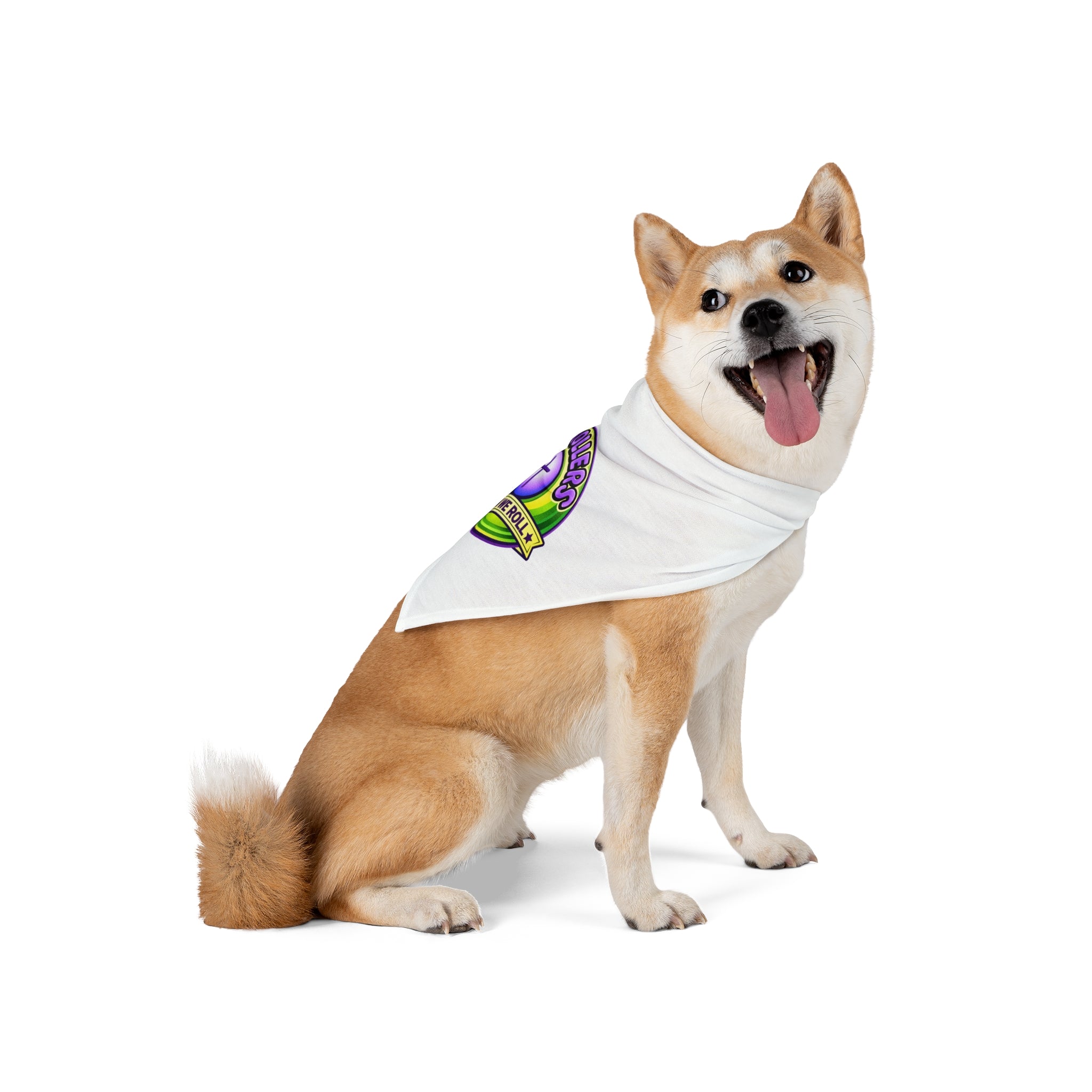 Holy Rollers Christian apparel: Pet Bandana — "Holy Rollers: How We Roll" Purple & Green Logo Dog Bandana