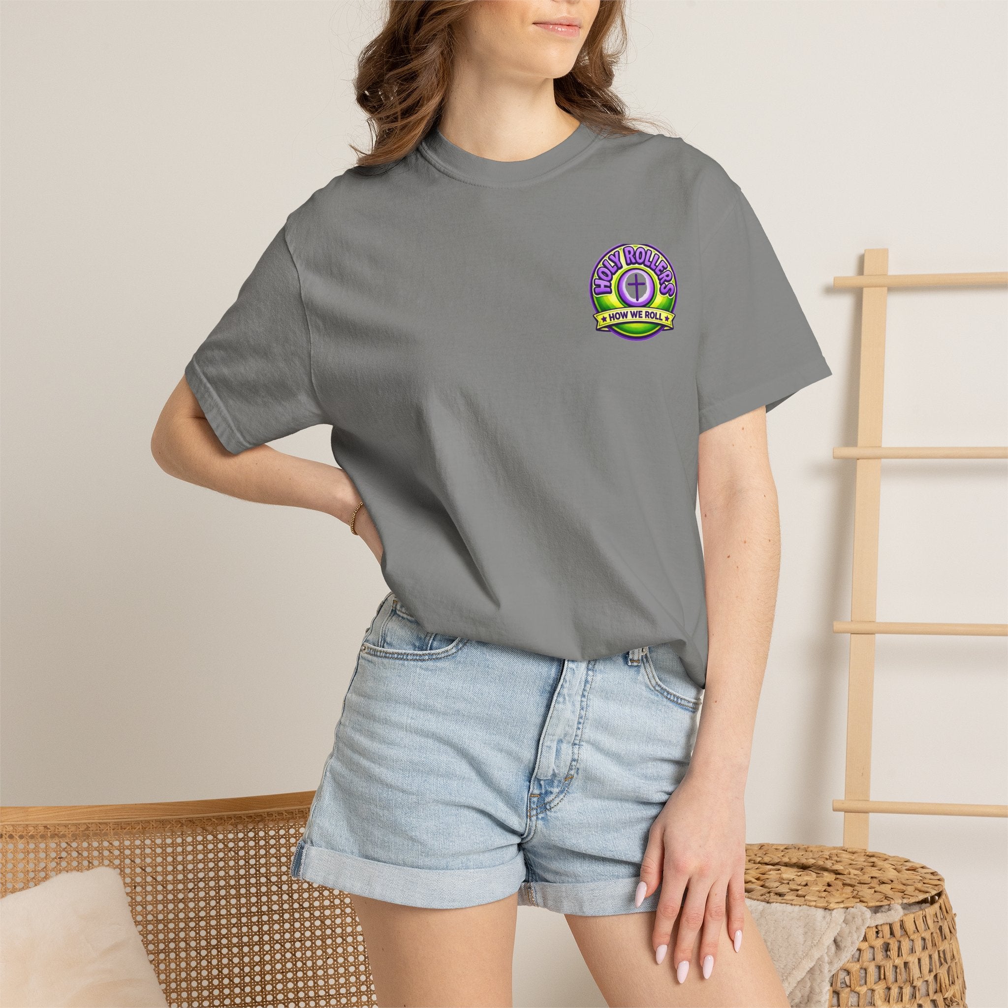 Holy Rollers Christian apparel: Holy Rollers How We Roll faith tee | Colorful Uplifting Gospel HR T-shirt
