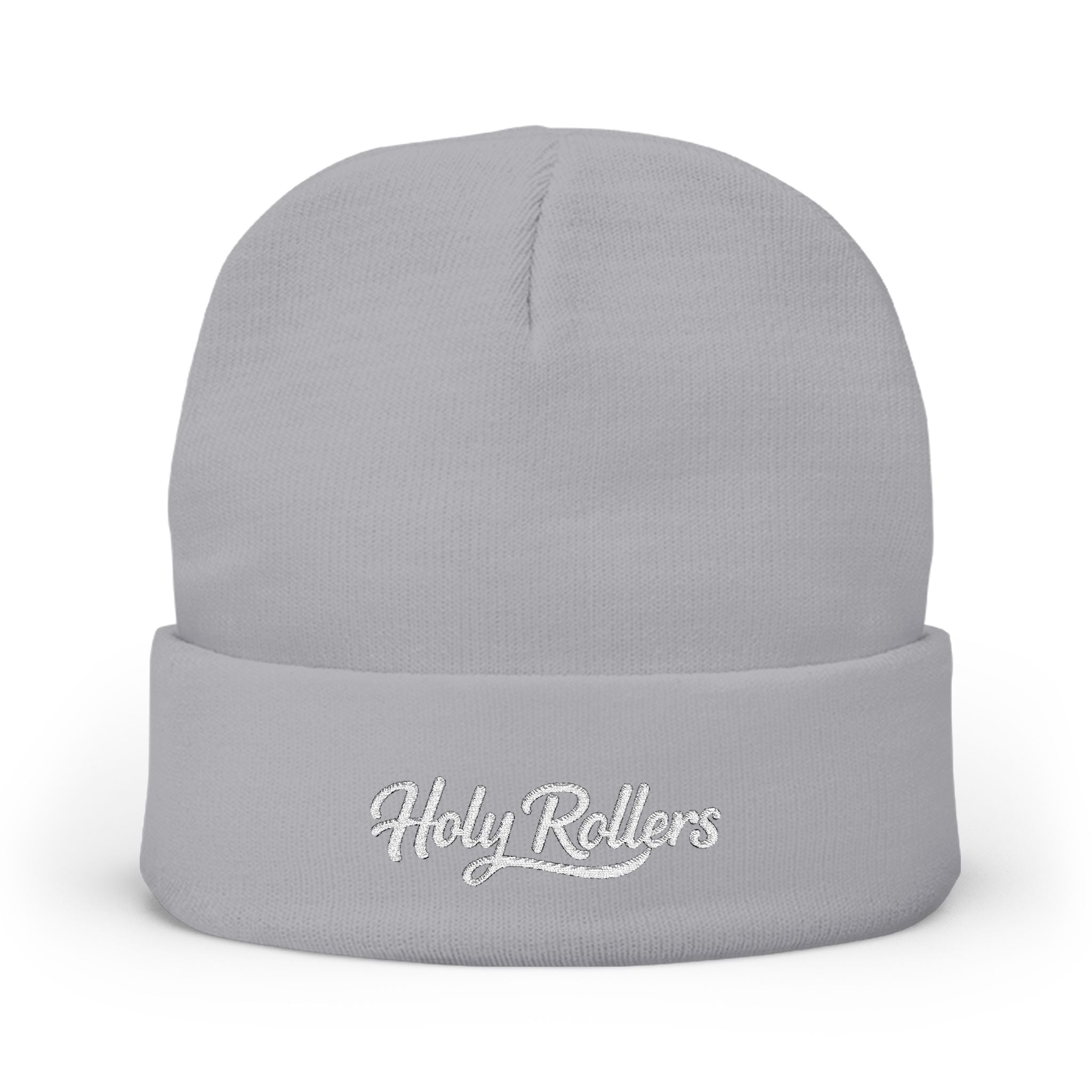 Holy Rollers Christian apparel: Embroidered 'Holy Rollers' Knit Beanie — Cozy Script  Hat