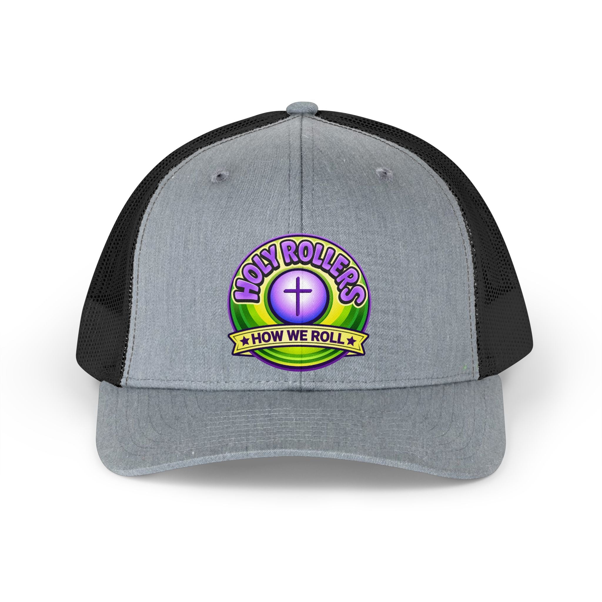 Holy Rollers Christian apparel: Holy Rollers cross logo Trucker Hat | How We Roll emblem