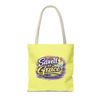 Christian Tote Bag — "Saved By Grace" / "Holy Rollers" Inspirational All-Over Print