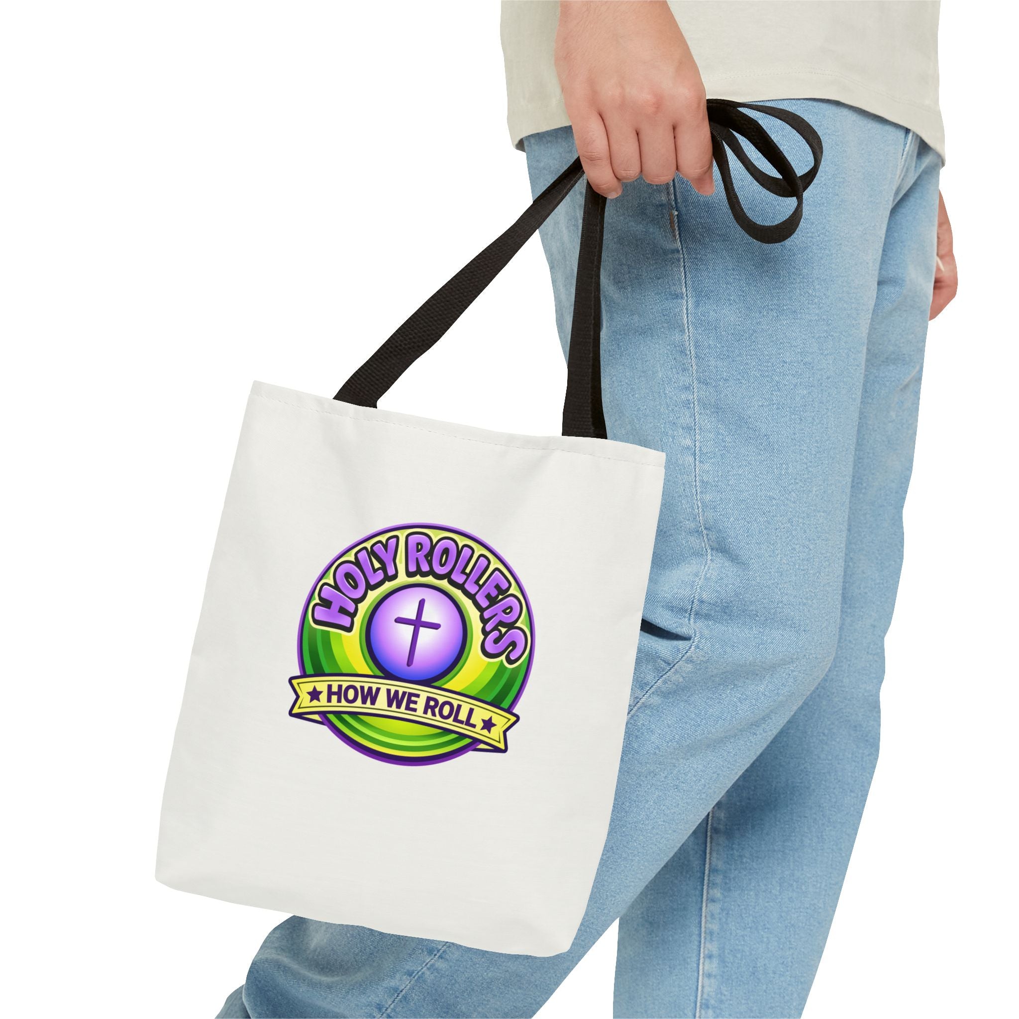 Holy Rollers Christian apparel: Christian Tote Bag — "Walk by Faith" / "Holy Rollers" Inspirational Canvas Tote