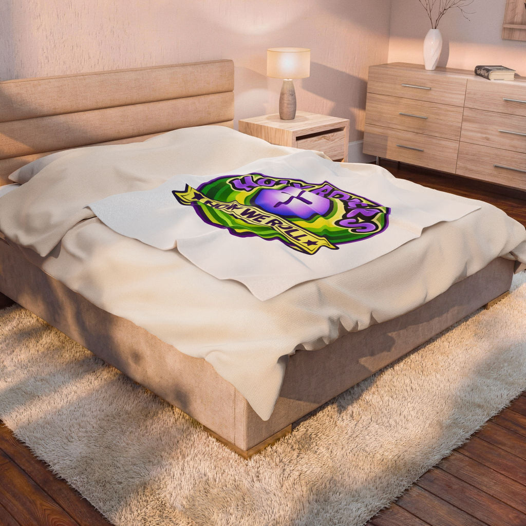 Holy Rollers Christian apparel thumbnail: Velveteen Plush Blanket — “Holy Rollers: How We Roll” Christian Charity Throw