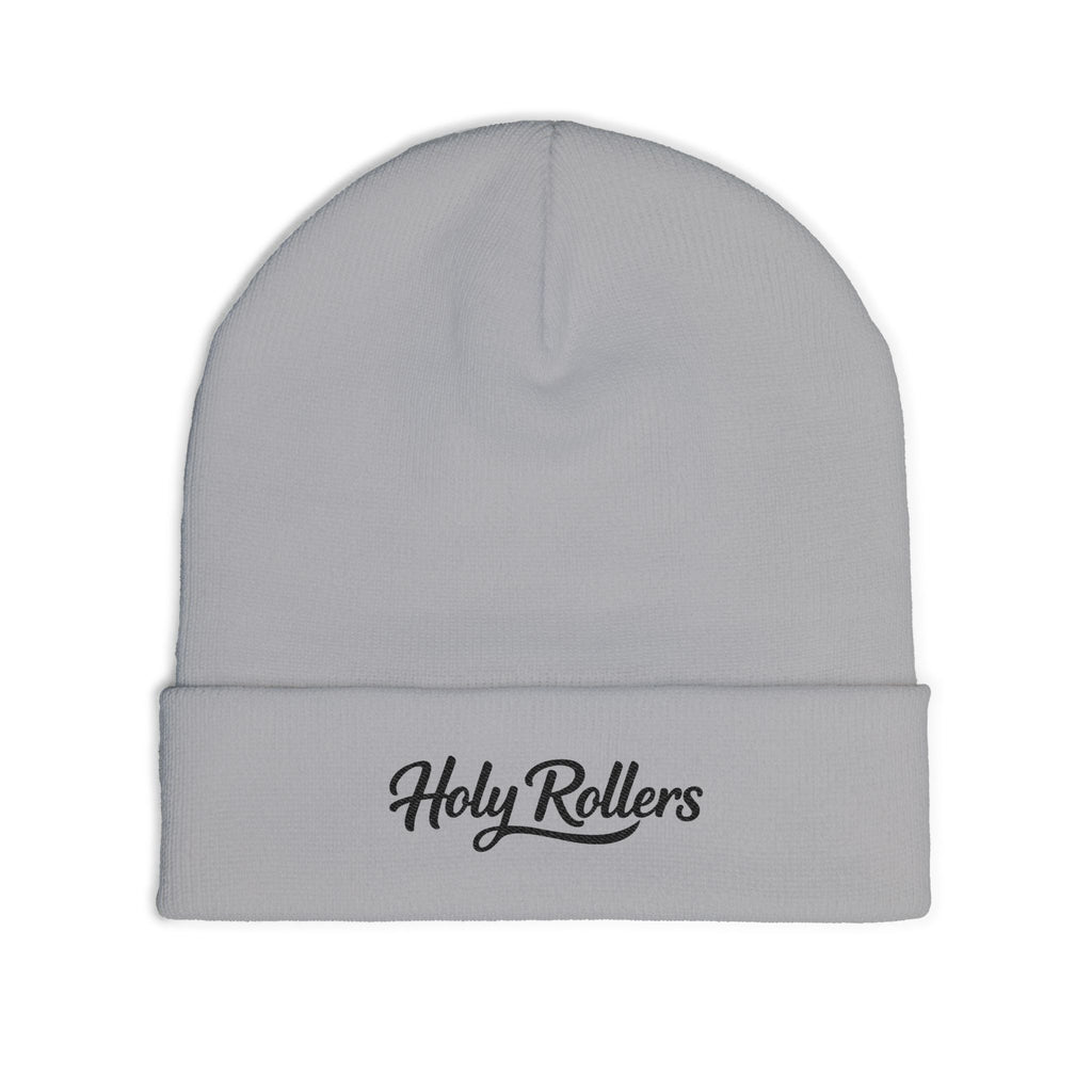 Holy Rollers Christian apparel thumbnail: Embroidered 'Holy Rollers' Knit Beanie — Cozy Script Winter Hat