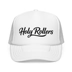 Holy Rollers Foam Trucker Hat | Script Logo, Black & White Mesh