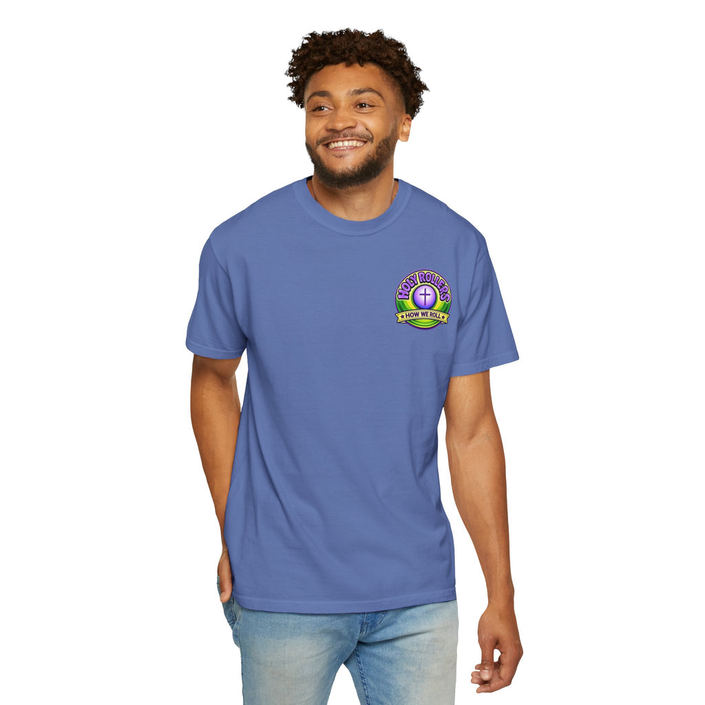 Holy Rollers Christian apparel thumbnail: Rolling in His Promises Holy Rollers T-shirt | Joyful Faith Christian Message