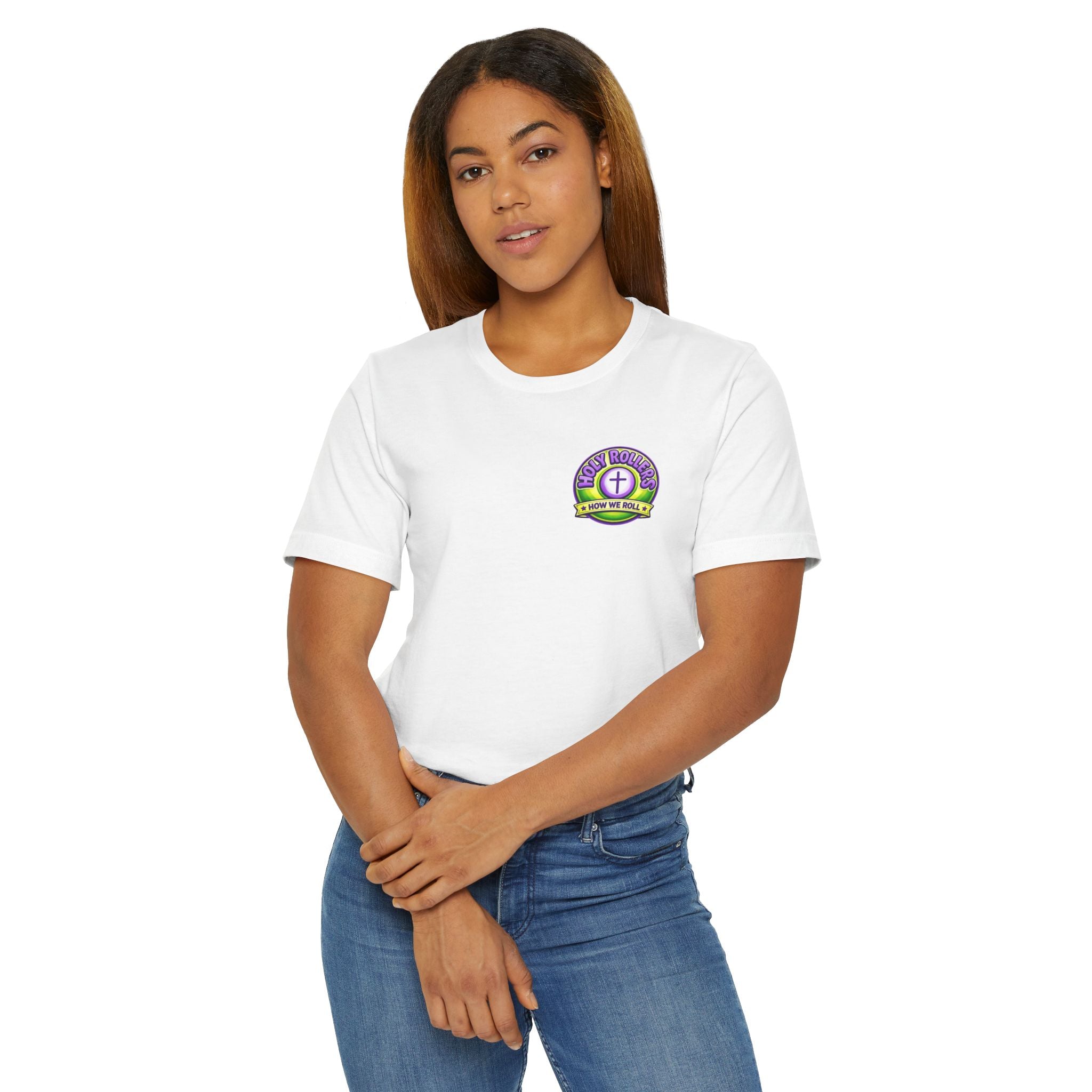 Holy Rollers Christian apparel: Walk by Faith Holy Rollers T-Shirt | Uplifted Confident Joyful Faith Tee