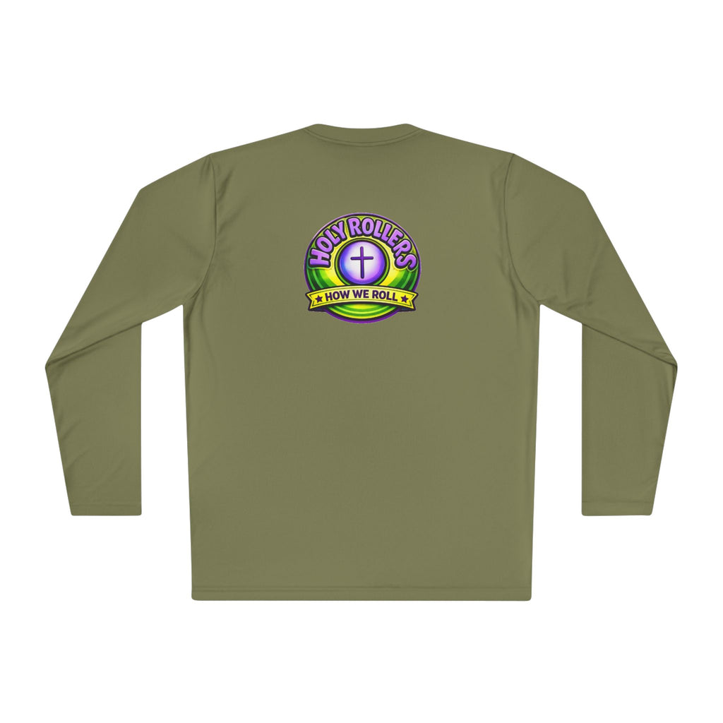 Holy Rollers Christian apparel thumbnail: Holy Rollers graphic long sleeve tee | How We Roll faith design
