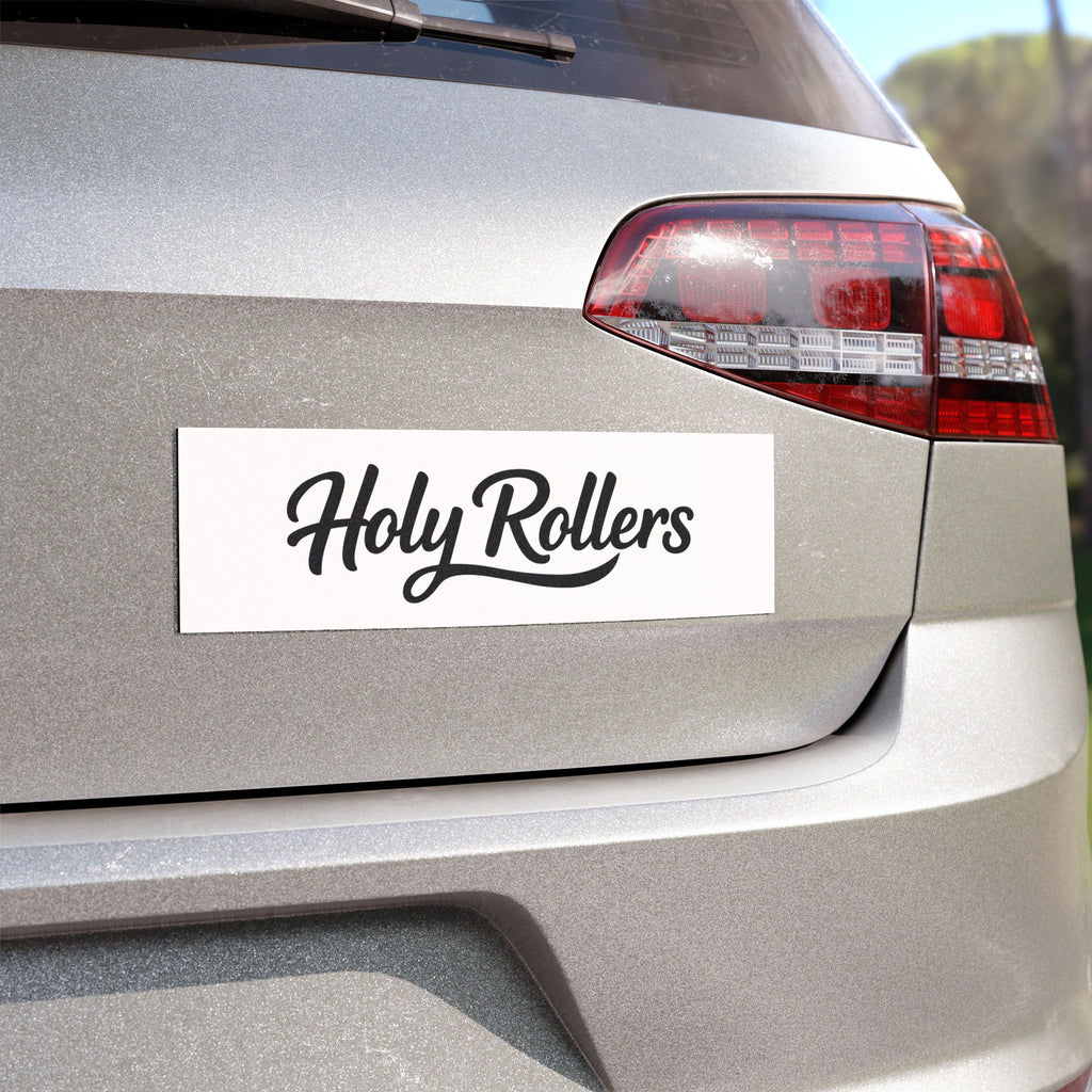 Holy Rollers Christian apparel thumbnail: Holy Rollers Script Car Magnet — Black & White Vinyl Auto Sticker