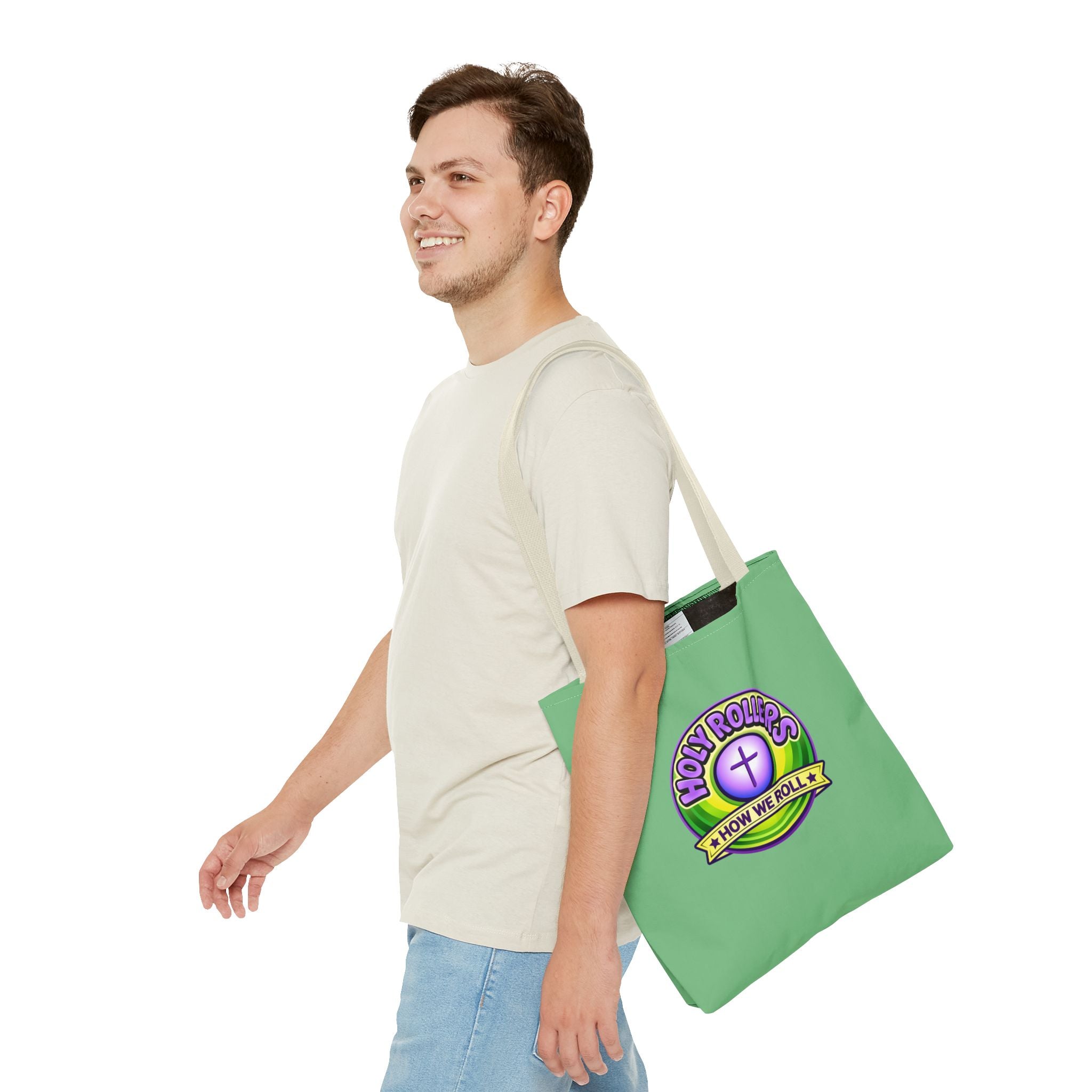 Holy Rollers Christian apparel: Christian Tote Bag — "Rolling in His Promises" / Holy Rollers Design