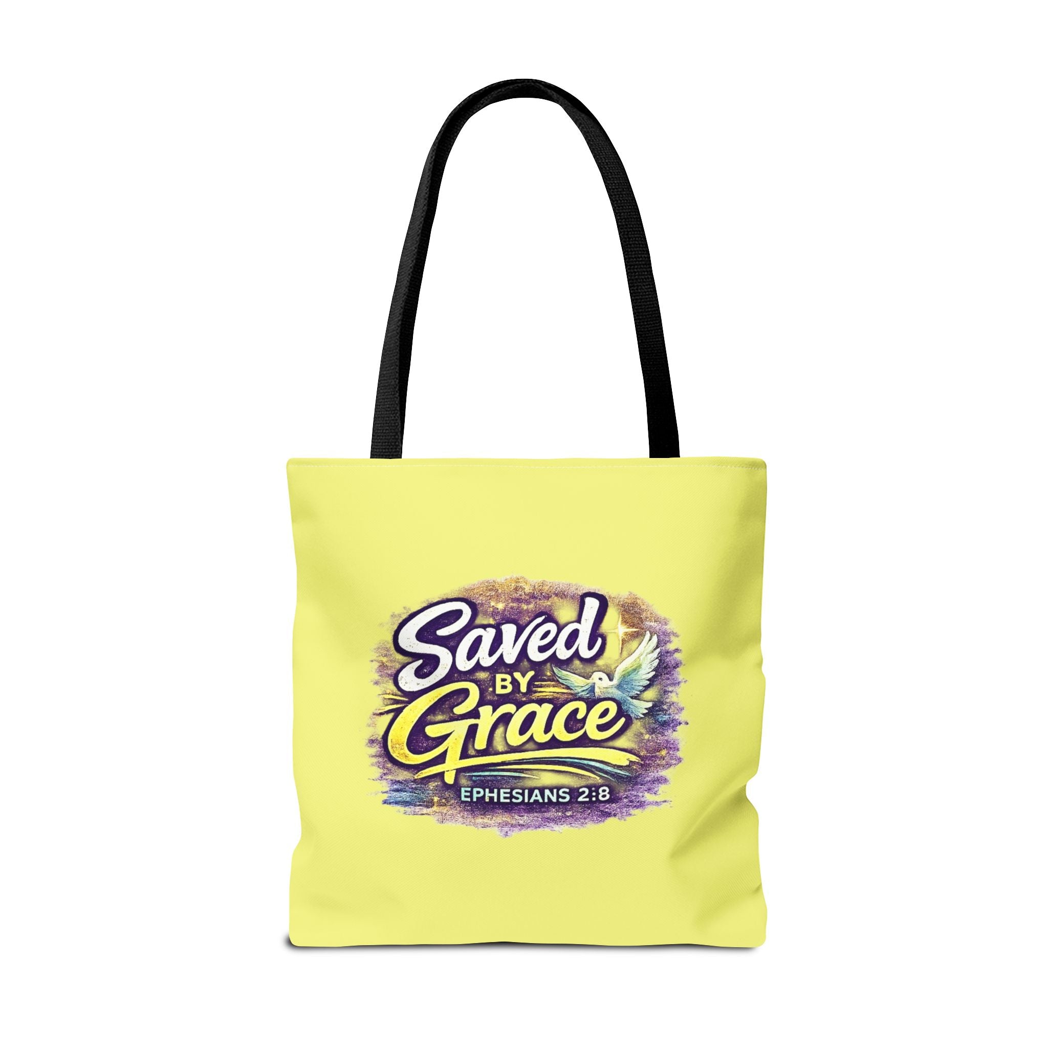 Holy Rollers Christian apparel: Christian Tote Bag — "Saved By Grace" / "Holy Rollers" Inspirational All-Over Print
