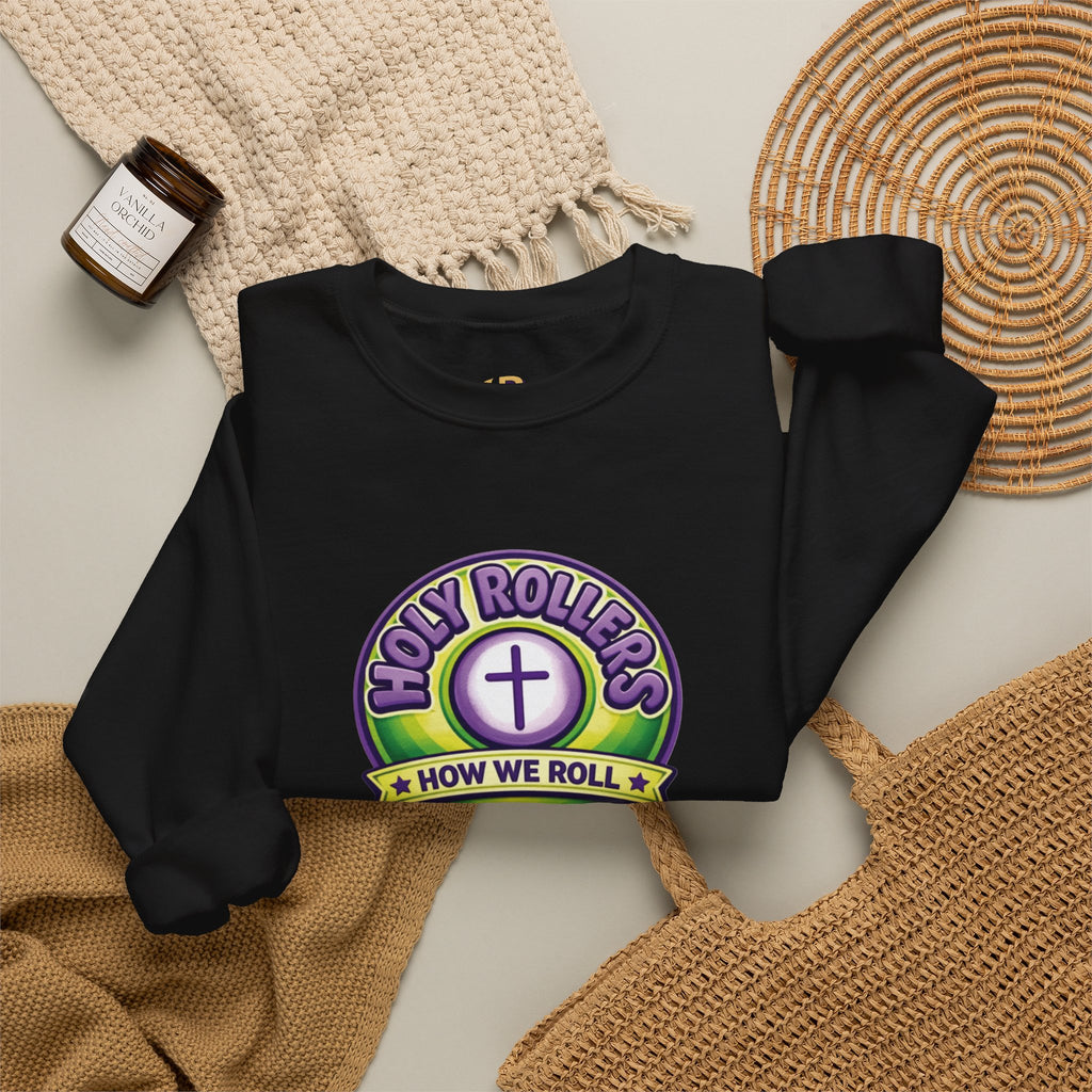 Holy Rollers Christian apparel thumbnail: Holy Rollers How We Roll sweatshirt | Christian faith crewneck