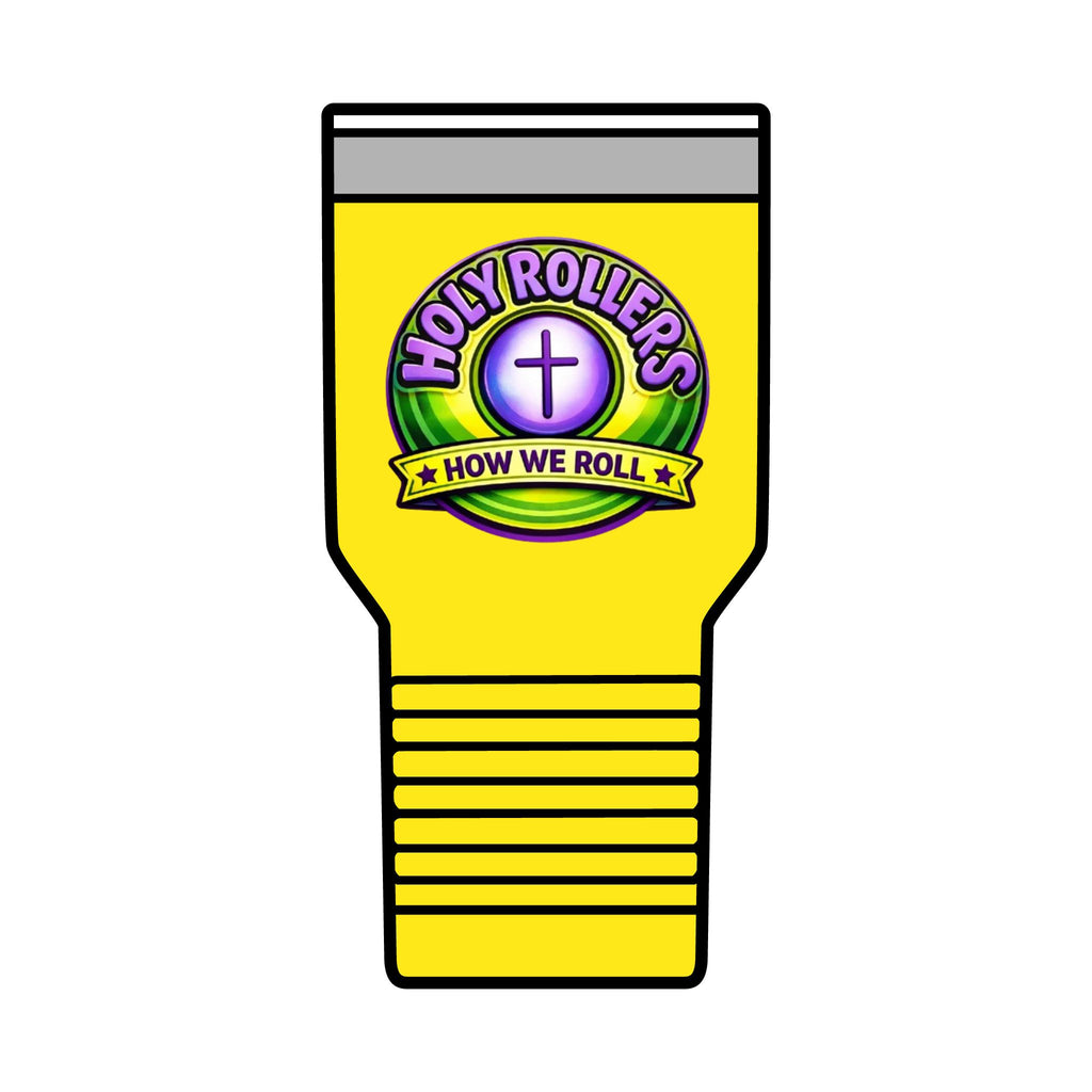 Holy Rollers Christian apparel thumbnail: Holy Rollers cross logo Insulated Tumbler | Rolling in His Promises wave design Tumbler