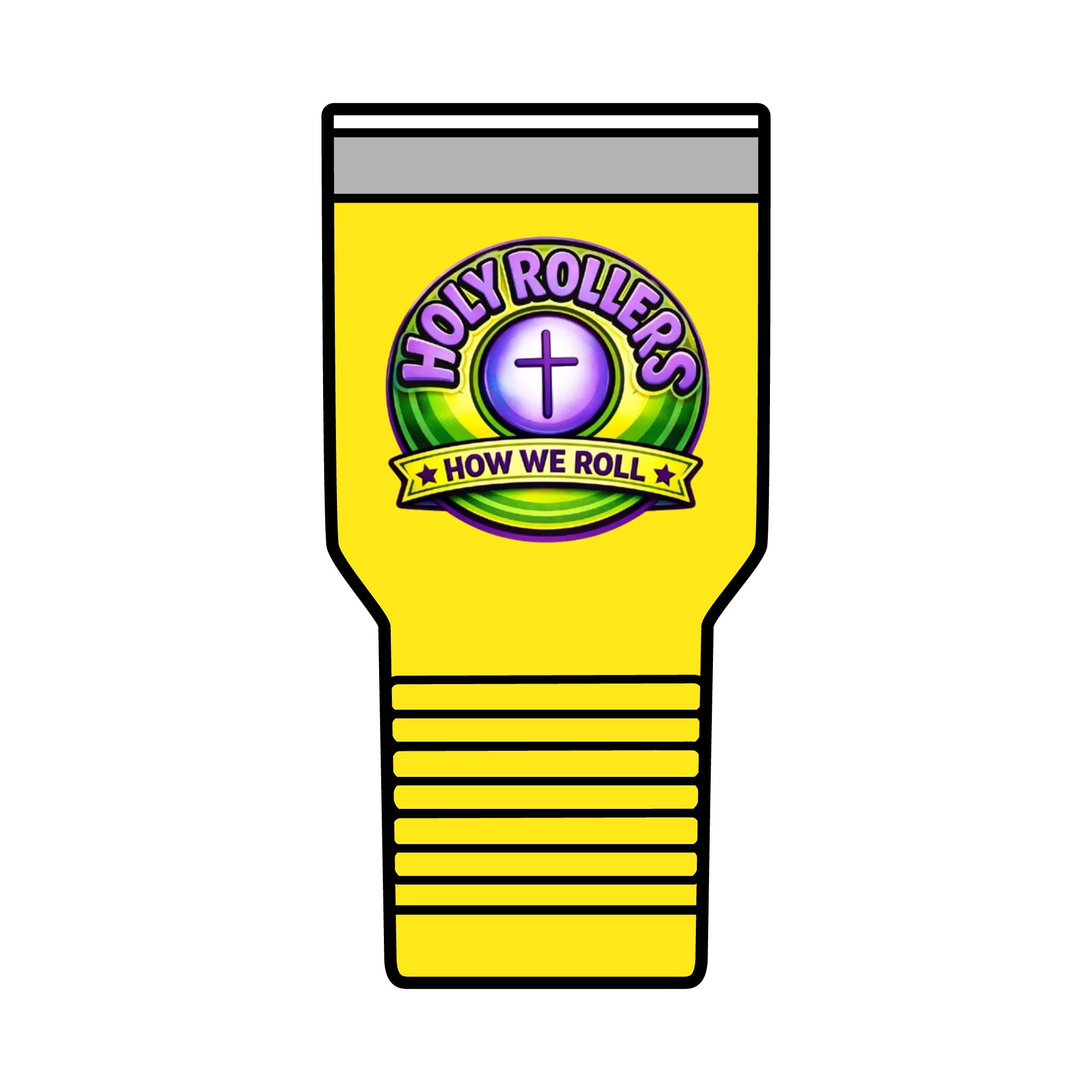Holy Rollers Christian apparel: Holy Rollers cross logo Insulated Tumbler | Rolling in His Promises wave design Tumbler