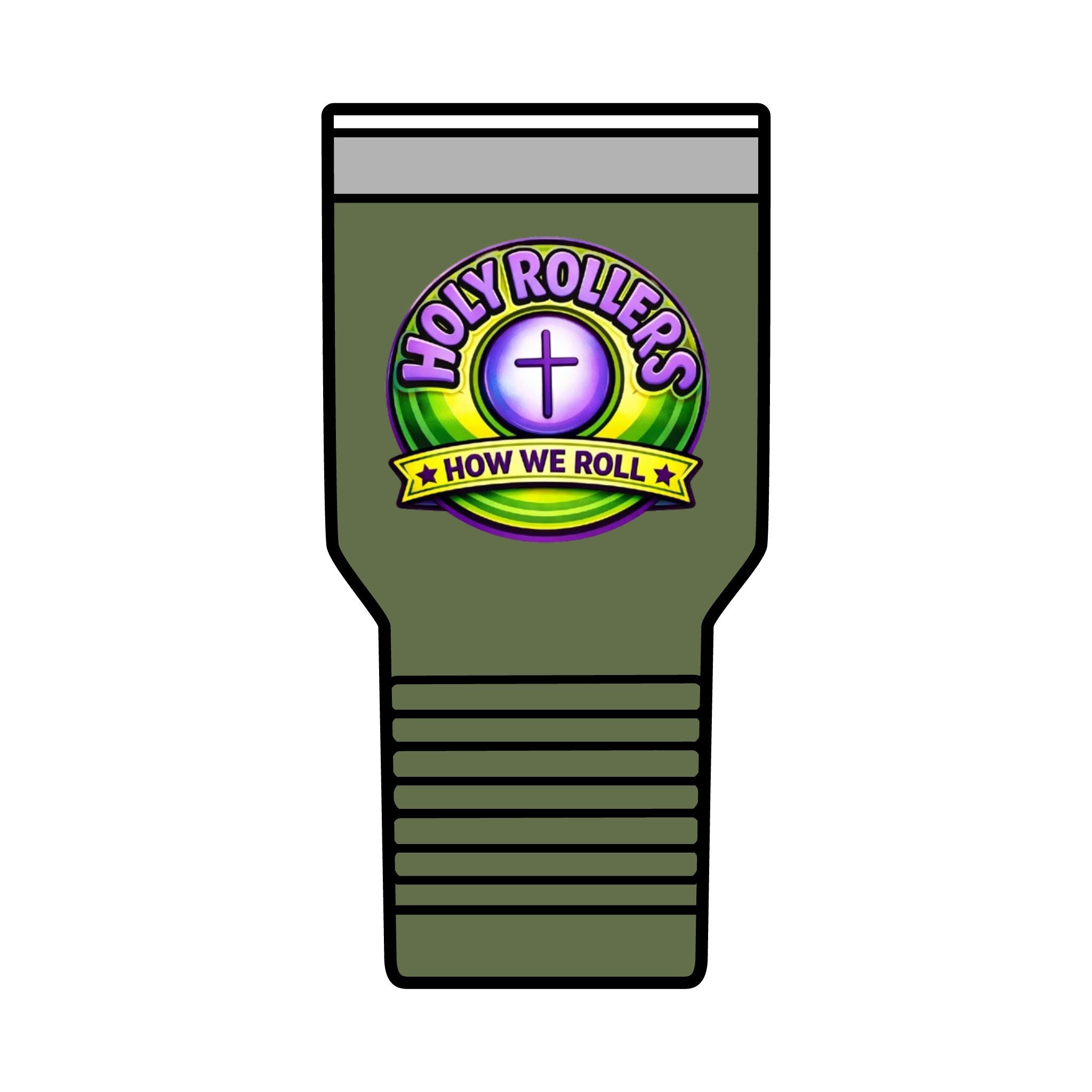 Holy Rollers Christian apparel: Holy Rollers cross logo Insulated Tumbler | Rolling in His Promises wave design Tumbler