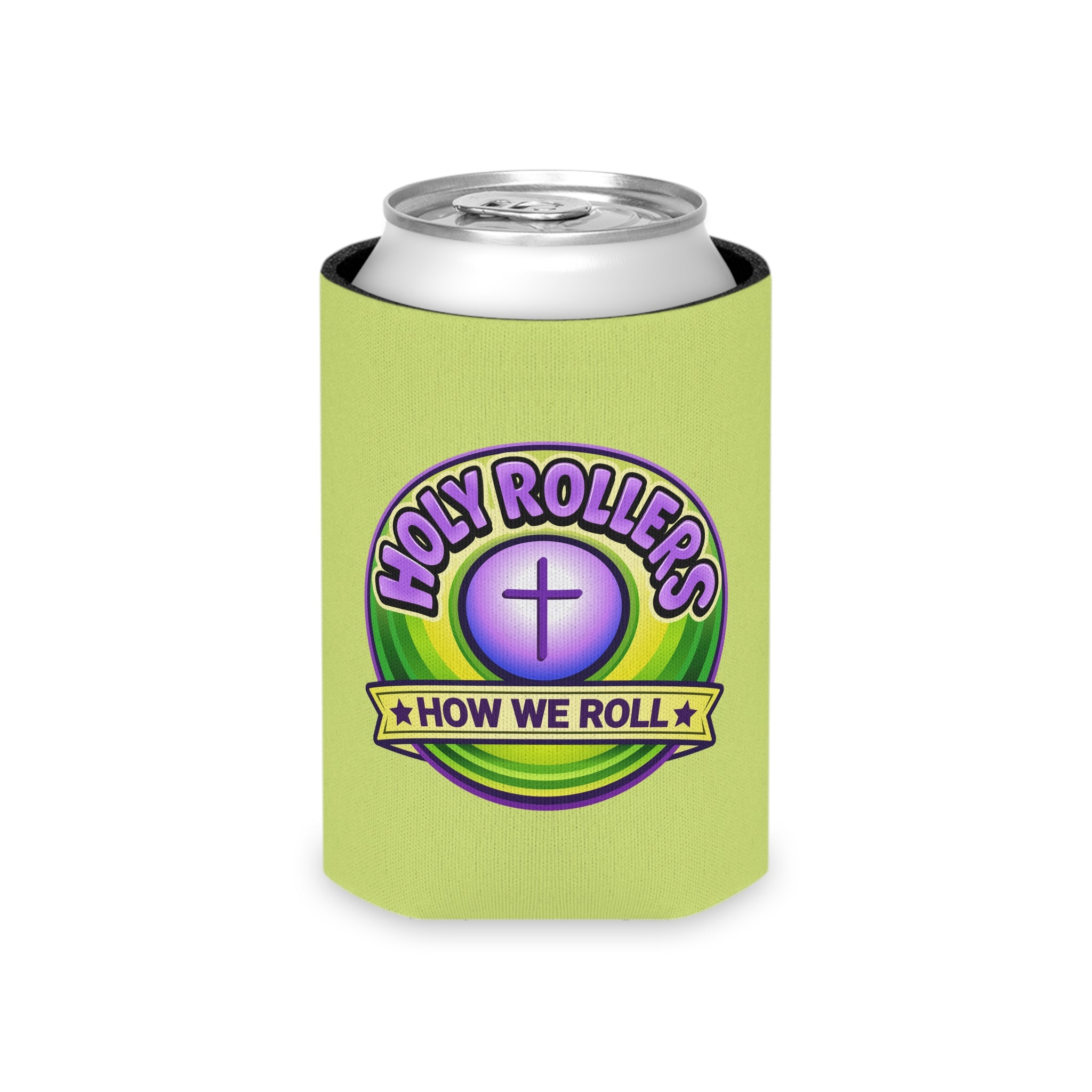 Holy Rollers Christian apparel: Christian Can Cooler — “Holy Rollers” & “Rolling in His Promises” Can Koozie