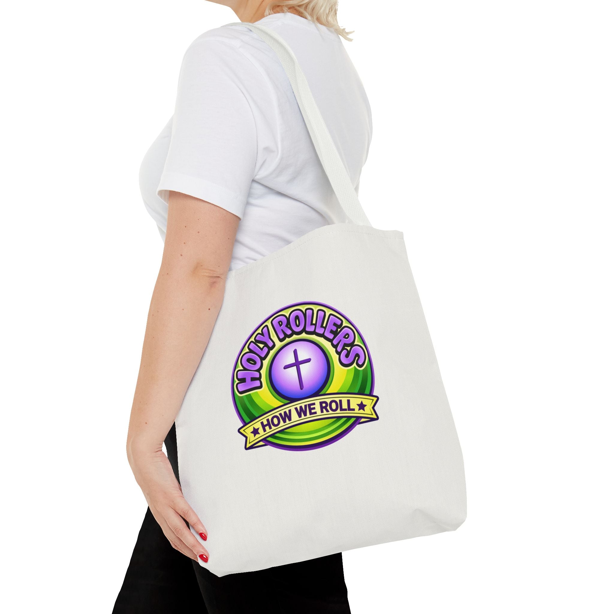 Holy Rollers Christian apparel: Christian Tote Bag — "Walk by Faith" / "Holy Rollers" Inspirational Canvas Tote