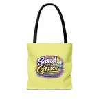Christian Tote Bag — "Saved By Grace" / "Holy Rollers" Inspirational All-Over Print