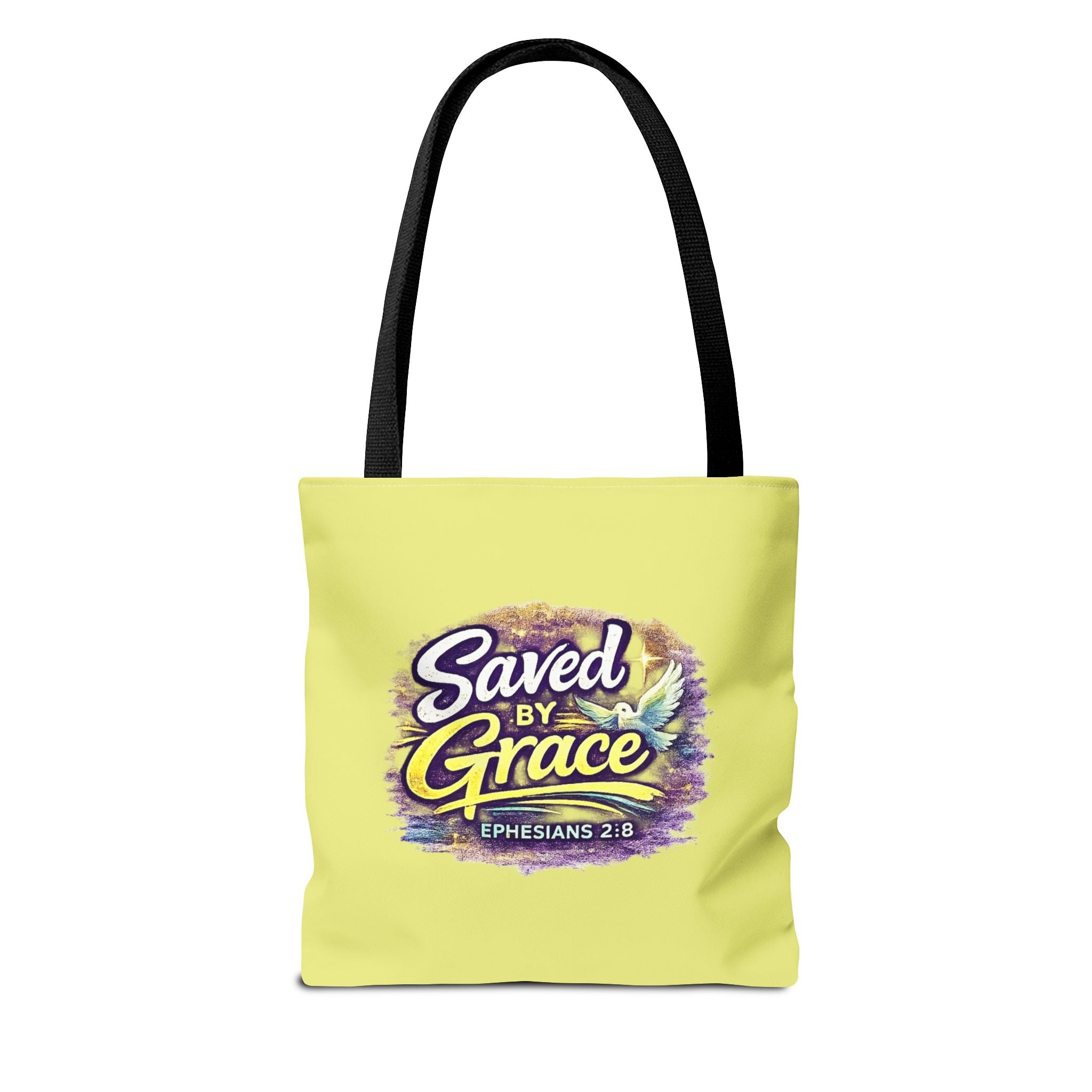 Holy Rollers Christian apparel: Christian Tote Bag — "Saved By Grace" / "Holy Rollers" Inspirational All-Over Print