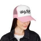 Holy Rollers Foam Trucker Hat | Script Logo, Black & White Mesh
