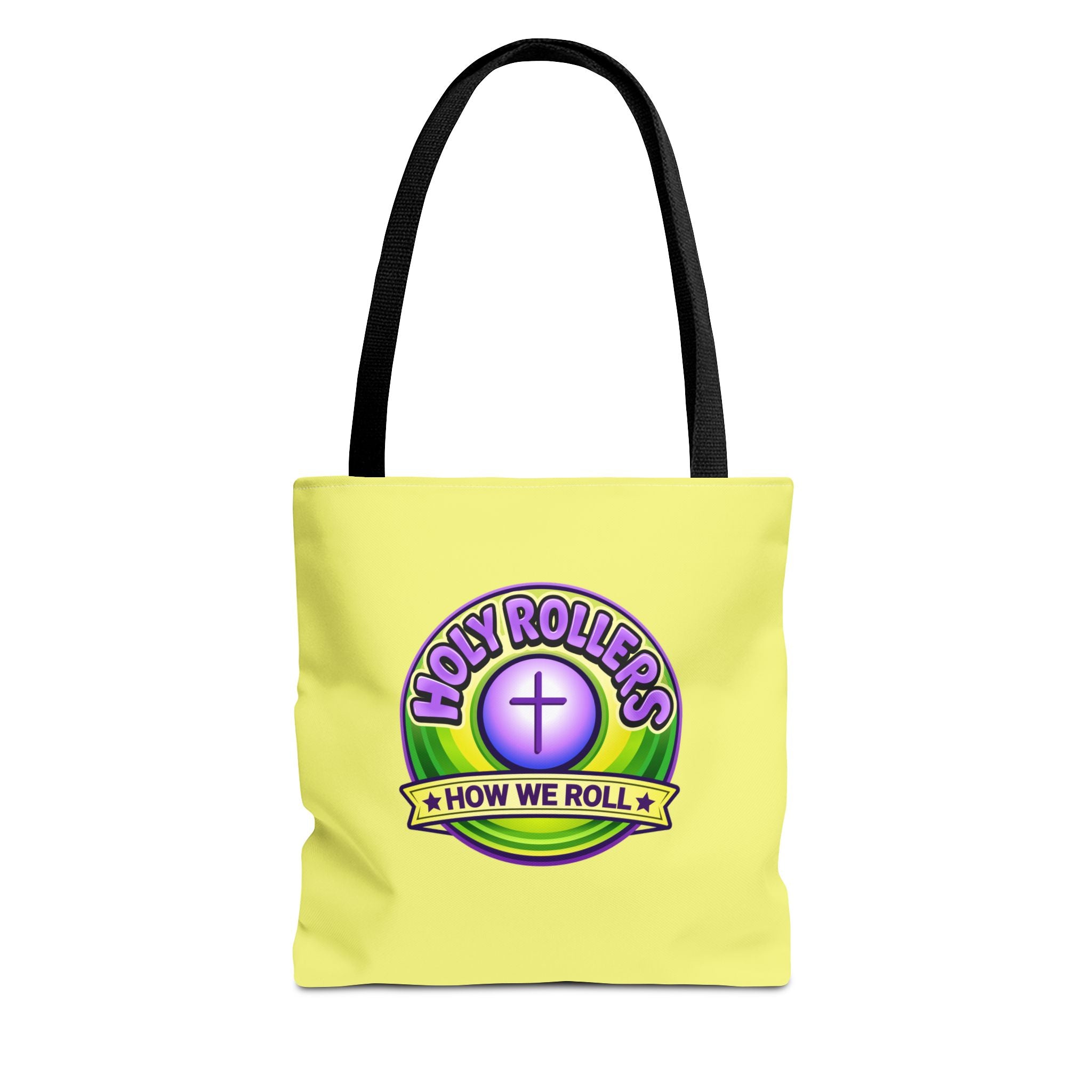 Holy Rollers Christian apparel: Christian Tote Bag — "Saved By Grace" / "Holy Rollers" Inspirational All-Over Print