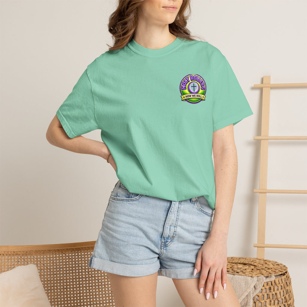 Holy Rollers Christian apparel thumbnail: Holy Rollers How We Roll faith tee | Colorful Uplifting Gospel HR T-shirt