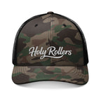 Camouflage Trucker Hat — Embroidered "Holy Rollers" Mesh Cap