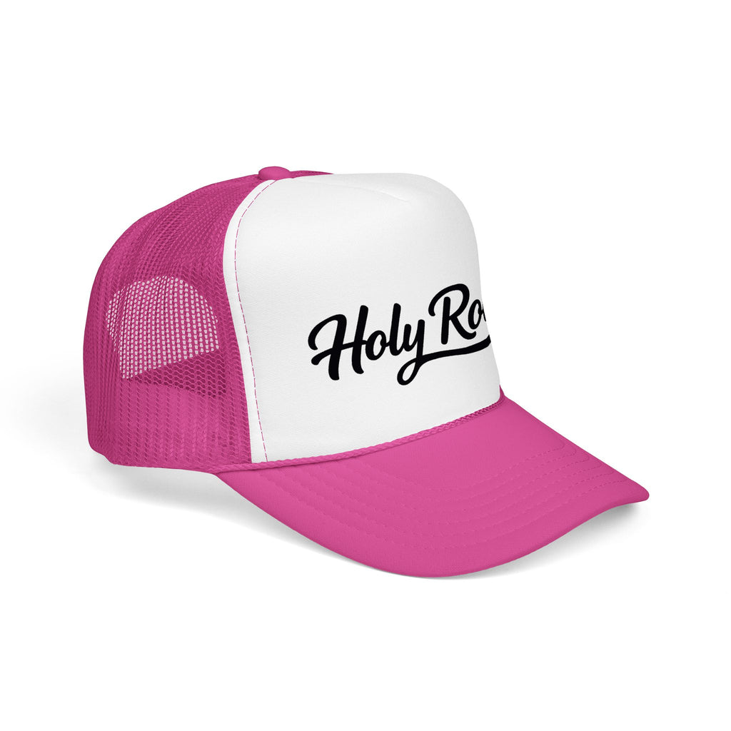 Holy Rollers Christian apparel thumbnail: Holy Rollers Foam Trucker Hat | Script Logo, Black & White Mesh