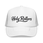 Holy Rollers Foam Trucker Hat | Script Logo, Colored Visor & Mesh on White