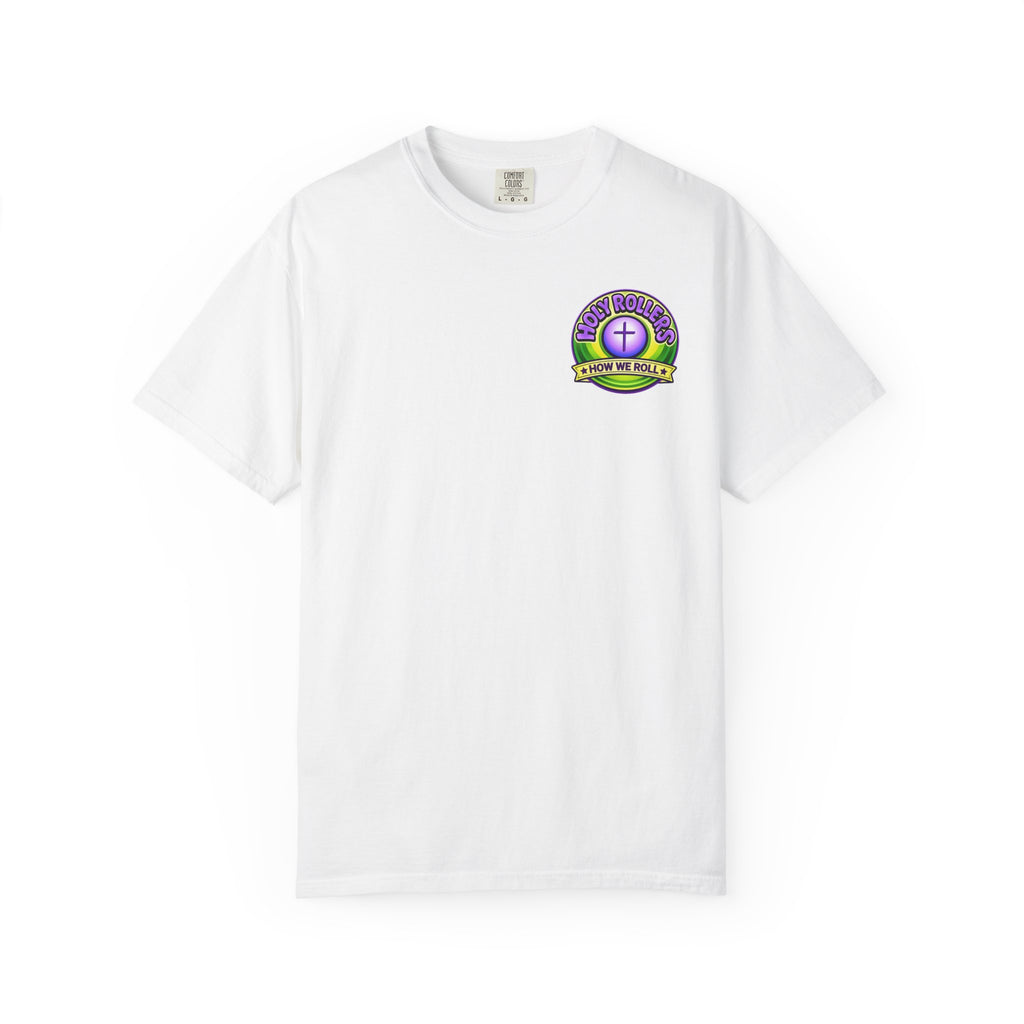 Holy Rollers Christian apparel thumbnail: Rolling in His Promises Holy Rollers T-shirt | Joyful Faith Christian Message