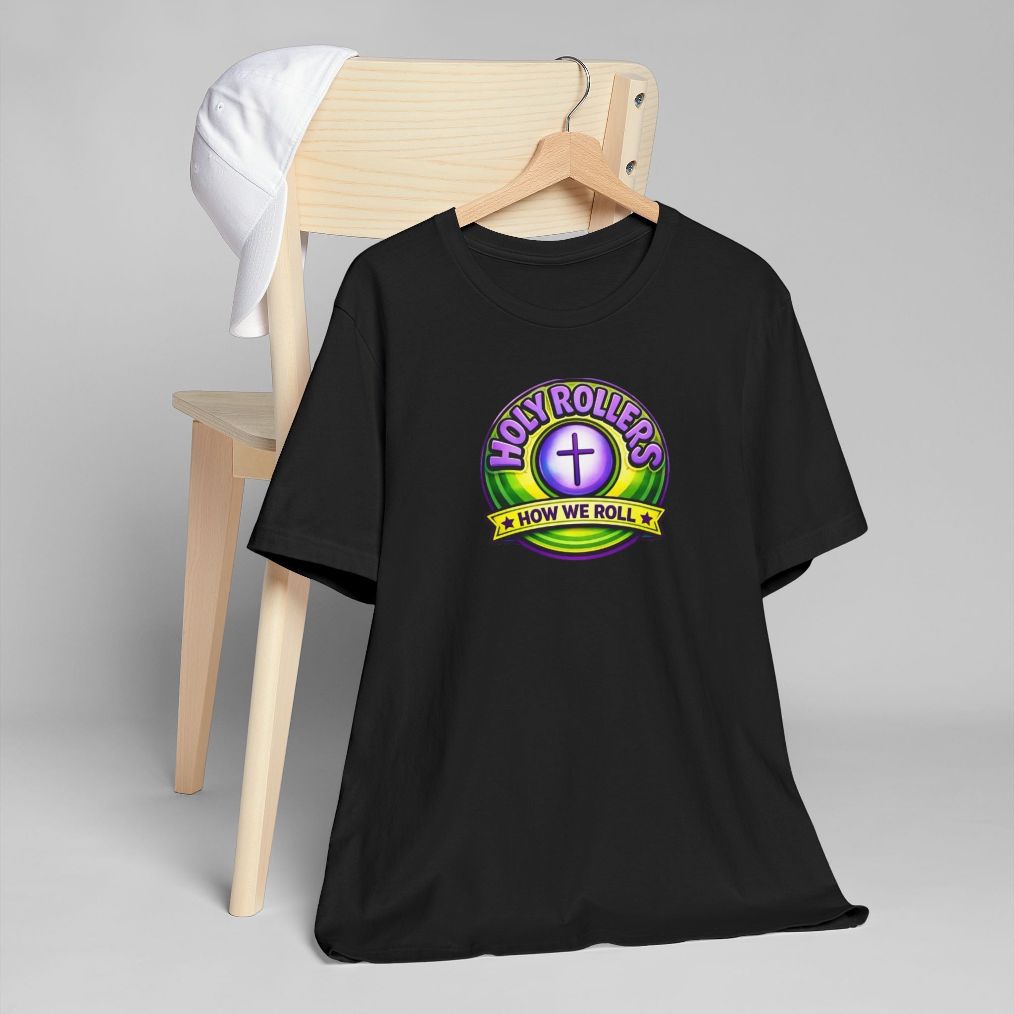 Holy Rollers Christian apparel: Saved by Grace Holy Rollers T-Shirt | Uplifted Confident Joyful Faith Tee