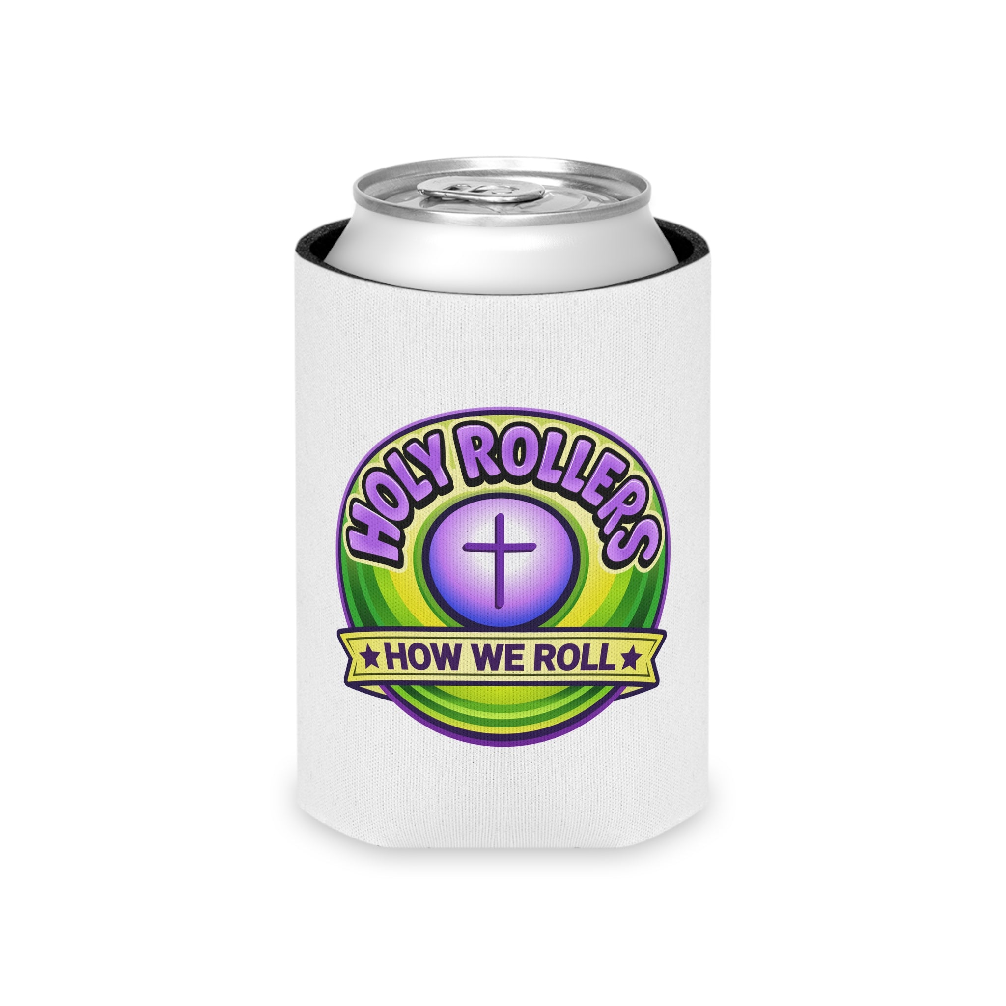 Holy Rollers Christian apparel: Christian Can Cooler — “Holy Rollers” & “Walk by Faith” Can Koozie