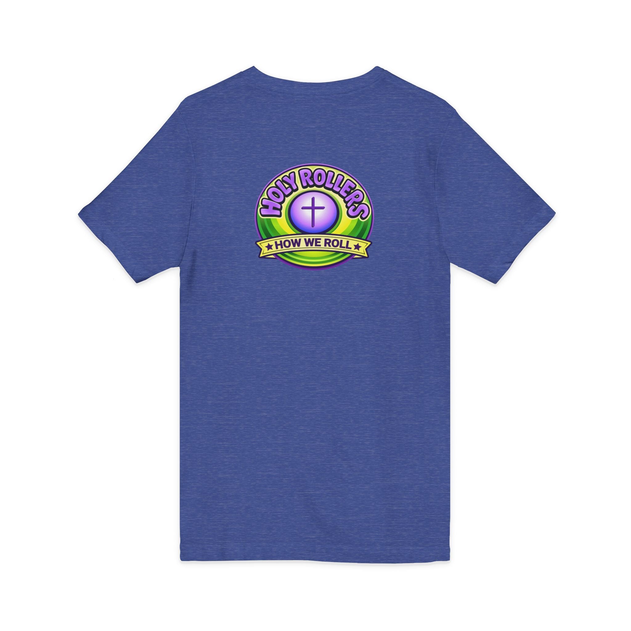 Holy Rollers Christian apparel: Holy Rollers word-logo t-shirt | Holy Rollers How We Roll V-neck